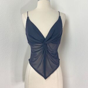 Urban Outfitters Black Sheer Crop Tank Top Med Sexy Baby Doll Fairy Witchy Goth